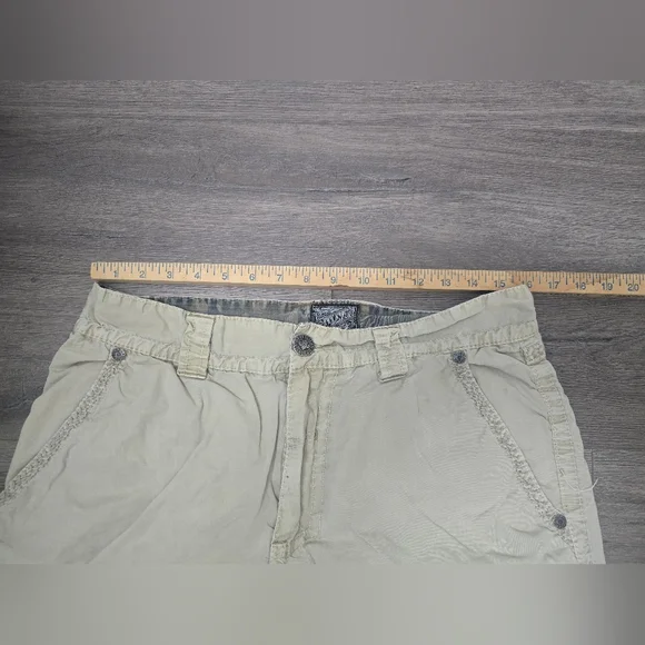 Affliction Y2K Cargo Coatal Detailed Mens Shorts Size 33 Cream Baggy Streetwear - Picture 11 of 14